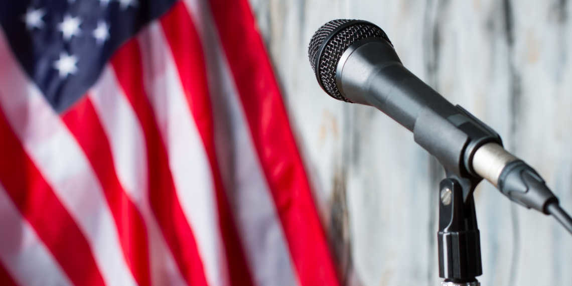 US Flag with microphone