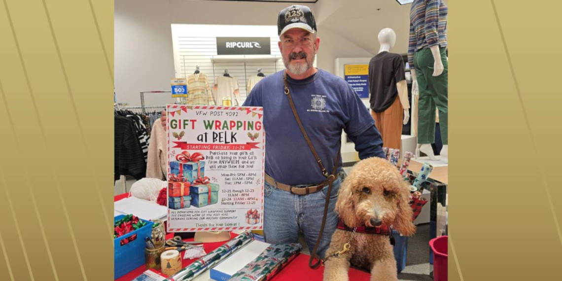 St Simons Island VFW Post 4092 Commander Buck Bennett leads Operation Access fundraiser through holiday gift wrapping