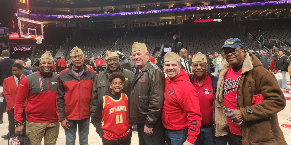 Georgia VFW leadership courtside Atlanta Hawks "Crowning Courage" game against Toronto Raptors on Thursday, January 23, 2025.