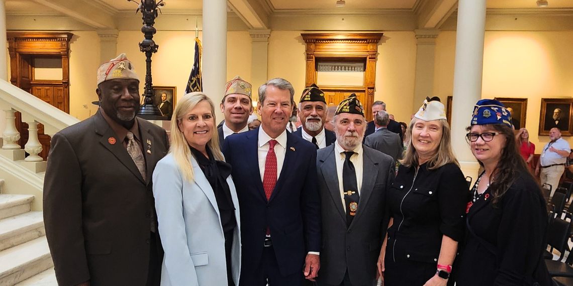 Georgia VFW leadership take photo with Georgia Governor Brian Kemp after 2025 Memorial Day Ceremony at Georgia State Capitol