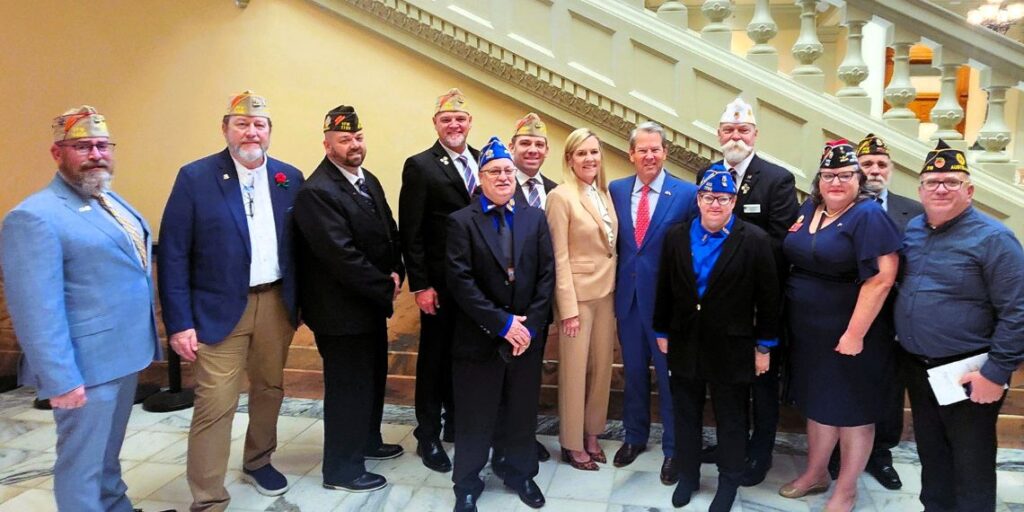 Georgia Veterans on the Hill representatives photo with Governor Kemp after Georgia HB 108 discussion